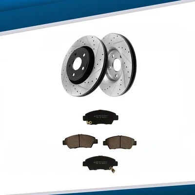 Front Drilled Slotted Rotors Brake Pad Ceramic Fit Acura RSX 2002 2003-2005 2006 - Imagem 1 de 4