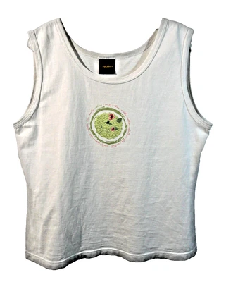 Mujer Woolrich Blanco Algodón Sin Mangas Camiseta sin Mangas Colorido Verde Círculo XL -1 Defecto Foto 1 de 4