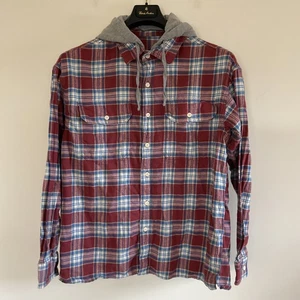 American Eagle super weiches Flanellhemd mit Kapuze L rot blau kariert Preppy Urlaub - Bild 1 von 8