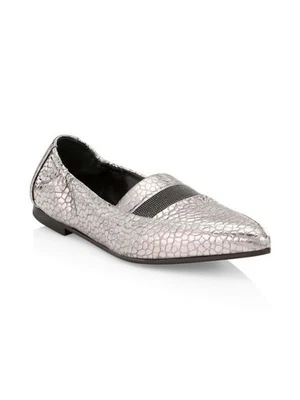 Mocasines Brunello Cucinelli Monili de cuero metálico en relieve de cocodrilo (38,5) Foto 1 de 4