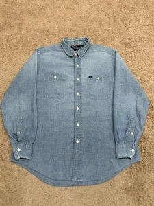 Camisa de Trabajo Polo Ralph Lauren Cambray Para Hombres Grande Azul Denim Abotonada Peto - Imagen 1 de 5