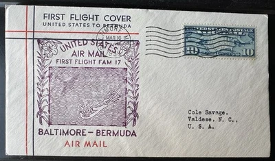 1938   First Flight Baltimore to Bermuda      FAM 17      Scott #C7 - Image 1 of 2