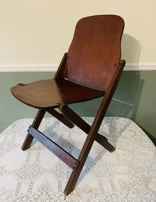 Vintage American Seating Co. Folding Wood Chair with Metal Hinges - Image 1 of 4