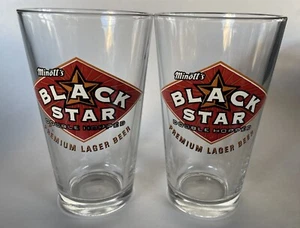 2 Minott's BLACK STAR Pint BEER GLASS Vintage 1990s Double Hopped Premium Lager - Picture 1 of 5