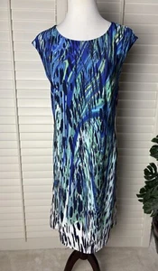 Chicos Etuikleid GRÖSSE 1 (S/M) blau grün schwarz Kunstdruck Strick ärmellos gebraucht, in einwandfreiem Zustand - Bild 1 von 7