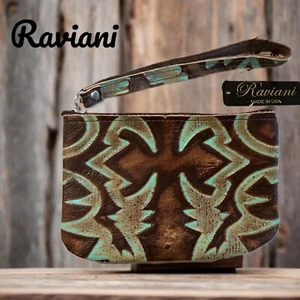 Raviani Western Clutch in Türkis/Braun Laredo Leder (MADE IN USA) - Bild 1 von 5