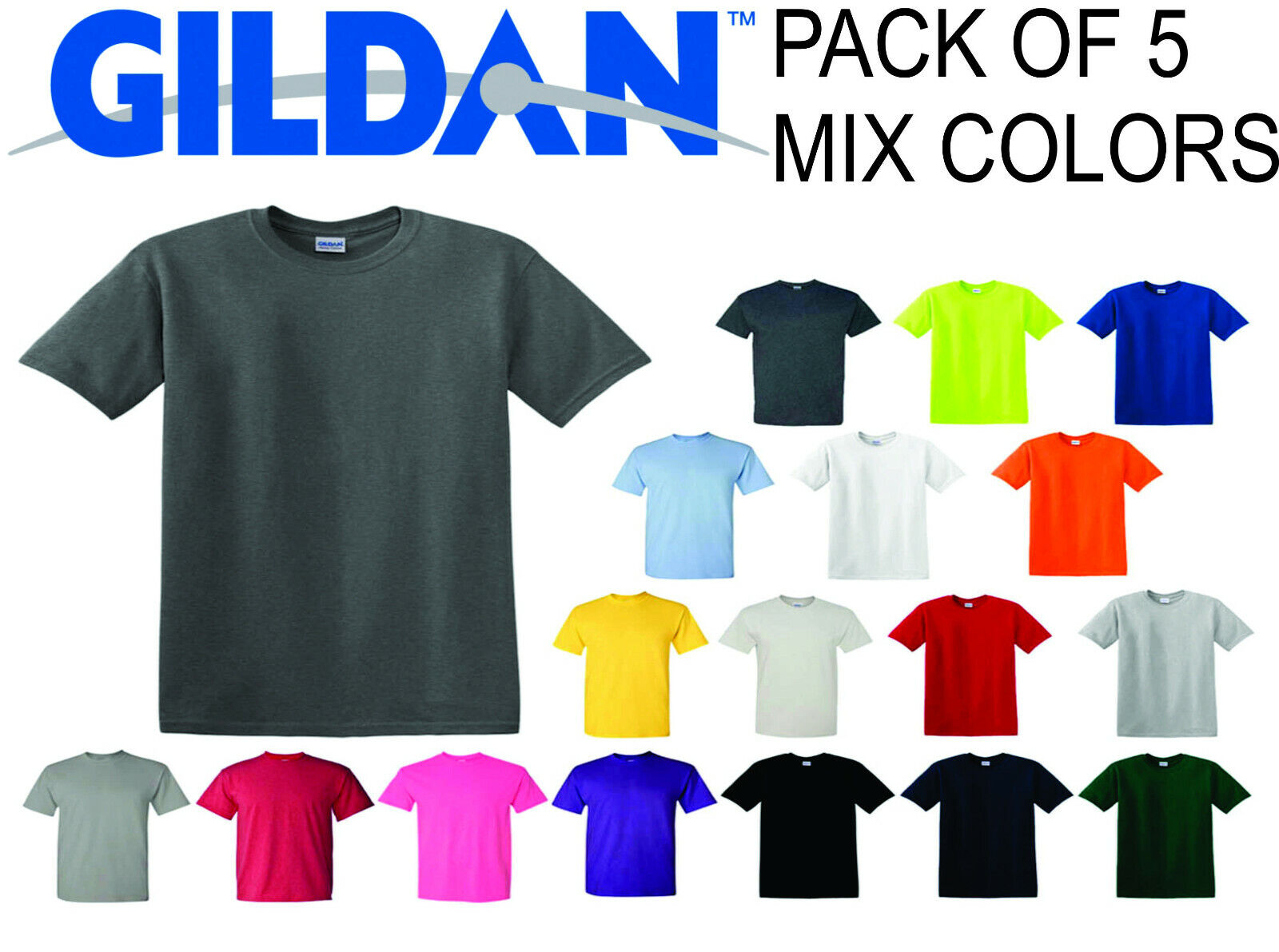 5 Pack) GILDAN Short Sleeve Mix Colors Plain T Shirts S XL 2XL 3XL 4XL 5XL | eBay