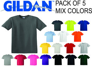 (5 Pack) GILDAN Short Sleeve Mix Colors T Shirts Plain T Shirts Tee Assorted Mix