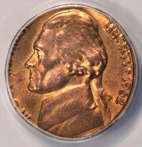 1962 ANACS MS62RB Jefferson Struck On Copper Cent Planchet Off Metal Mint Error - Picture 1 of 4