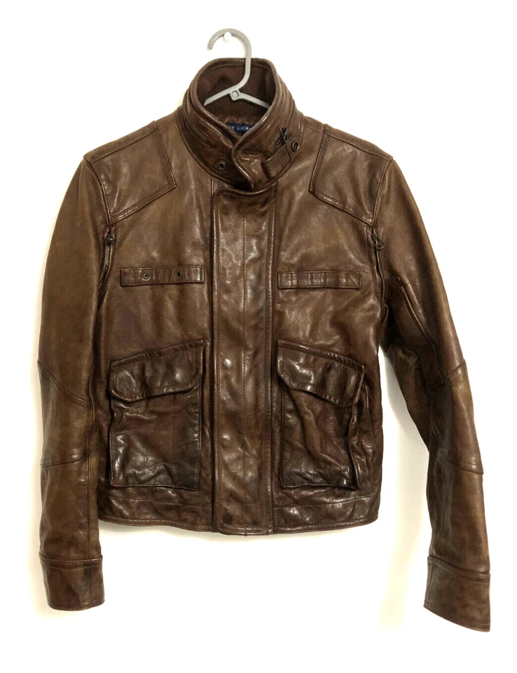 Ralph Lauren Blue Label Leather Biker Jacket - Brown - Size Small - Image 1 of 4