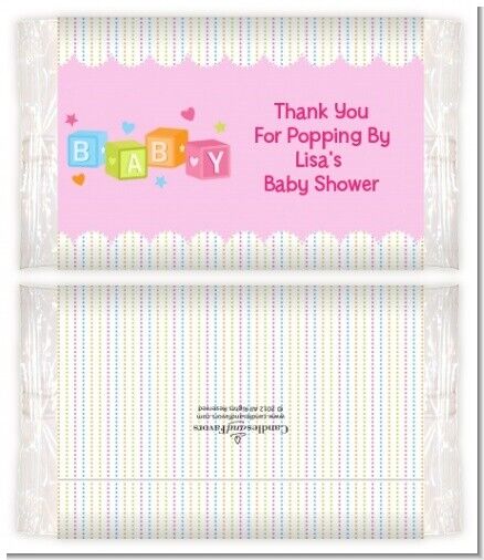Baby Blocks Pink - Personalized Baby Shower Popcorn Wrappers - Set of 12