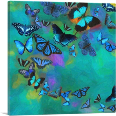 ARTCANVAS Teal Blue Butterfly Wings Insect Canvas Art Print — 第 1/4 张图片