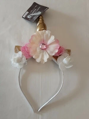 Girls Unicorn Headband W/Gold Horn & Pink Flowers BNWT! - Image 1 of 3