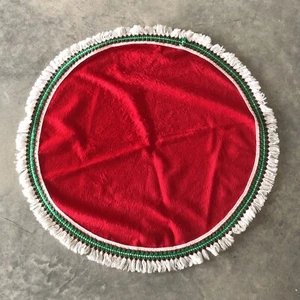 Vintage roter Filz Fransen Weihnachtsbaum Rock rot weiß grün 40" - Bild 1 von 6