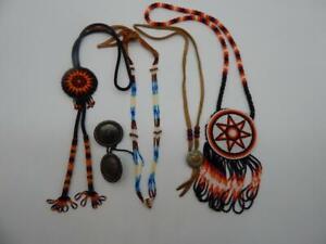 Western Americana Native American Bolo Tie Beaded Necklaces Concho Lot