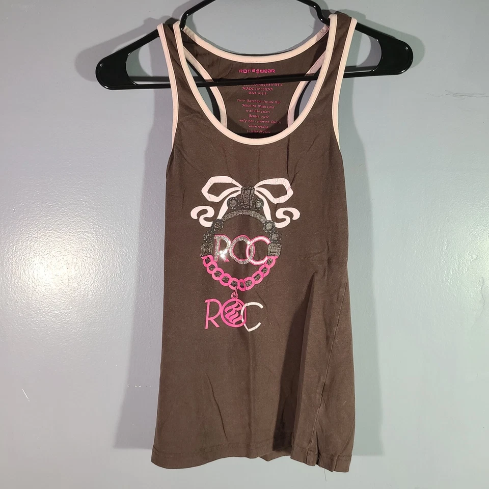 Roca Wear Tank Top Women's Sz M Brown w/ White Trim Sleeveless Racerback "ROCA" - Image 1 of 4