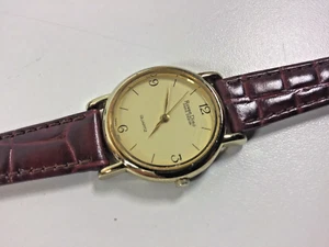 Roven Dino Paris Design Women 18K Gold Plated Watch NOS Leather Band New Battery - Picture 1 of 14