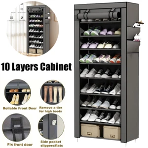 10-Tier Shoes Cabinet Cover Dustproof Shoes Storage Rack Free Standing Organizer - Picture 1 of 14