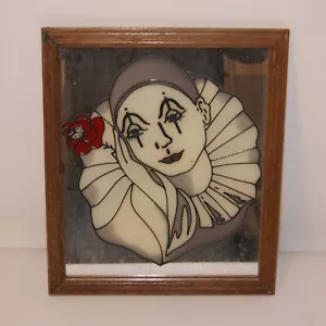 Vintage Pierrot Sad Clown Mirror Wooden Frame - Picture 1 of 12