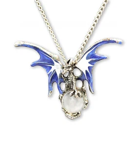 Mystical Blue Dragon Pewter Pendant Necklace with Clear Crystal Ball NK-136CL - Picture 1 of 5