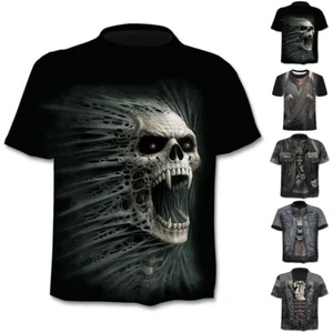 3D Schädel Totenkopf Basic Sommer Kurzarm Tshirt T-Shirts Oberteil für Herrenか - Photo 1/16