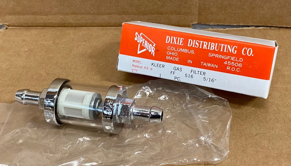 FF516 Kleer Fuel Filter 5/16" Chrome Custom Chopper Motorcycle Universal (113 - Image 1 of 4