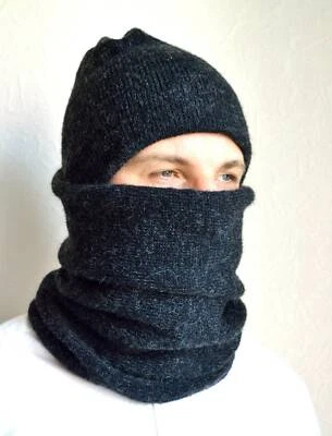Cachemira hecha a mano - mohair esponjoso sombrero para hombre y bufanda snood Foto 1 de 4