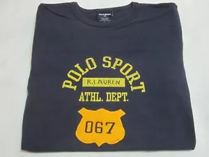 VTG 90s Polo Sport Ralph Lauren Boy's Felt "067" Shield T-Shirt (Navy | L) - Picture 1 of 17