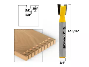 14° X 3/8" Dovetail Router Bit - 1/4" Shank - Yonico 14113q - Picture 1 of 1