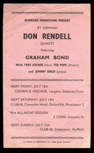original UK 60's Gig Flyer :  DON RENDELL / GRAHAM BOND  (Jazz / R&B) - Bild 1 von 2
