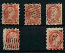 🍁#37a Carmine Rose x 6, 3 cent Small Queen lot used Canada