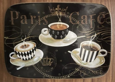 Plato de cerámica Paris Café’ blanco y negro certificado internacional 14x10” bandeja Foto 1 de 3