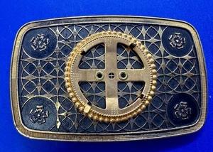 Geometric Pattern Blank Coin Holder Collector's Western Style Belt Buckle - Picture 1 of 19