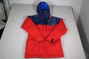 Vintage Powderhorn Mountaineering Jacket Mens Small Red Navy Hooded Down Parka - Bild 1 von 7
