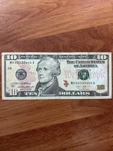 UNITED STATES 2013: $10 Dollars Federal Reserve Note - Fancy SN. MH 40330444 A - Picture 1 of 2