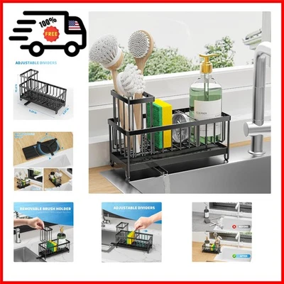 Organizador de carrito de fregadero negro Cisily, esponja de acero inoxidable 304 y soporte para cepillo Foto 1 de 4