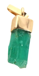 Natürlicher roher Smaragd Anhänger, sechseckiges Prisma in tiefgrünem 18K Gold - Bild 1 von 8