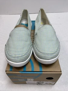 Vionic Beach Manzanita Shoes 7.5 M Comfort Aqua Green Gingham Slip-On Sneakers - Picture 1 of 8