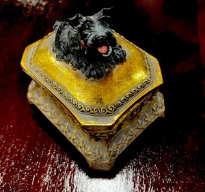 Black Scottie Trinket, Scottish Terrier Scotty 4" high 3" wide Golden Box Rings - Picture 1 of 8