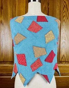 Vintage 50s Patchwork Clown Zig Zag Hem Cotton Crop Top - rockabilly pinup XS/S - Picture 1 of 5