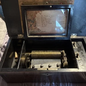 Antike Schweizer Kurzzylinder Palisander 8 Airs National Spieluhr TM 1840 - Bild 1 von 11