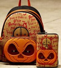Loungefly Trick 'rTreat Pumpkin Head Mini Backpack & Small Wallet Custom Set New