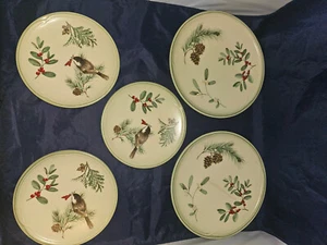 "Juego de 5 platos Pfaltzgraff Winterwood verde 11"" 8"" cono de pino baya vacaciones" - Imagen 1 de 15