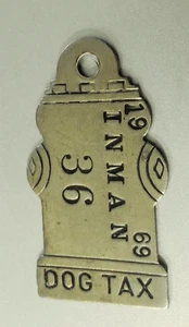 1969 Brass Dog License Tax Tag: INMAN, KS; Fire Hydrant - Picture 1 of 1