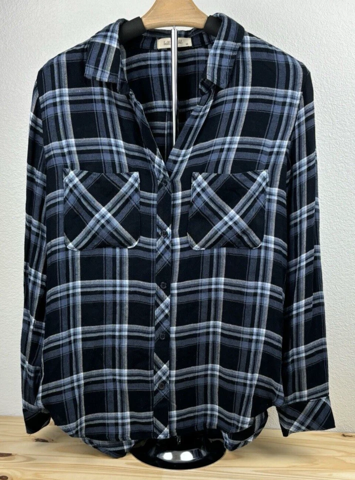 Camisa para mujer Bella Dahl azul/negro a cuadros abotonada talla M rayón suave informal vaquera Foto 1 de 4