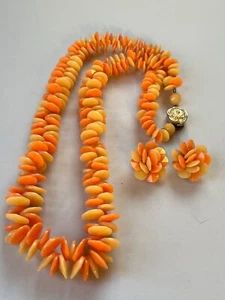 Vintage Demi W. Germany Marked Light & Dark Orange Tapered Plastic Disk Bead Nec - Picture 1 of 13