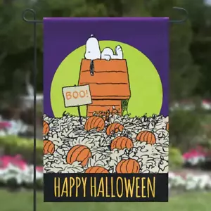 Snoopy Peanuts BOO! HAPPY HALLOWEEN DOGHOUSE PUMPKINS Garden Flag 12" x 18" NIP - Picture 1 of 1