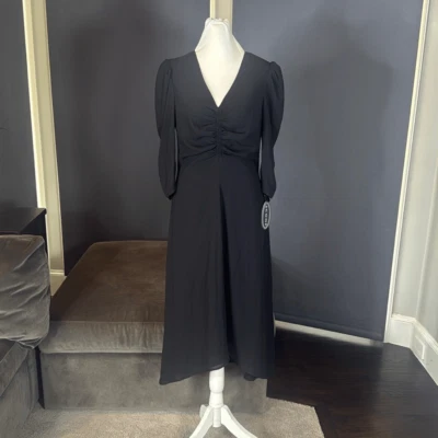 Vestido para mujer Scoop negro fruncido delantero manga 3/4 talla XL (16-18) NUEVO CON ETIQUETAS Foto 1 de 4