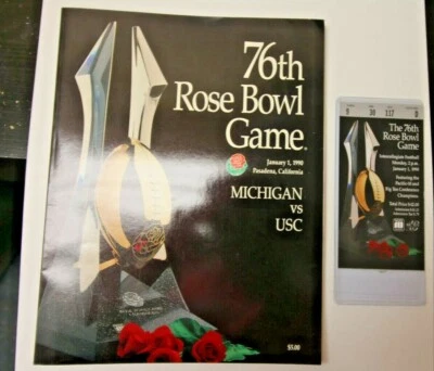 1990 ROSE BOWL NCAA FOOTBALL PROGRAM (MICHIGAN VS. USC) RARE WITH GAME TICKET - Image 1 of 4