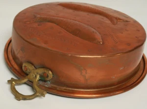 Copper & Brass Fish Mold Dish Pan Tray Wall Decor Jello Cake 10" Diameter - Picture 1 of 11